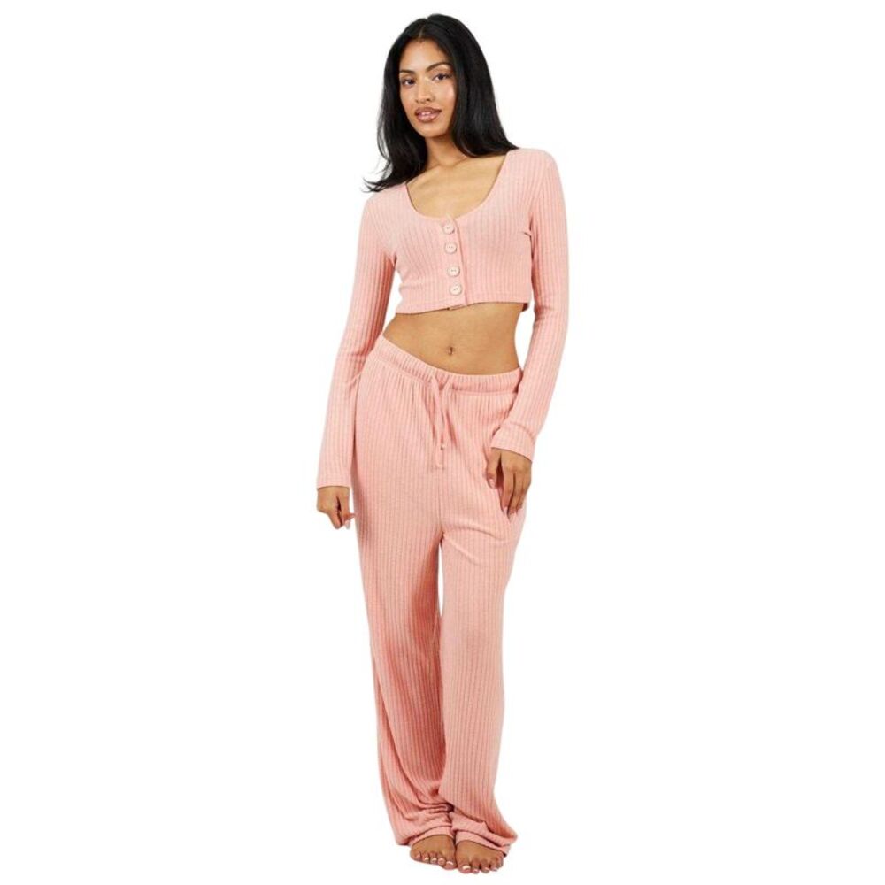 Brave Soul Womens/Ladies Ribbed Loungewear Set / Dusty Pink